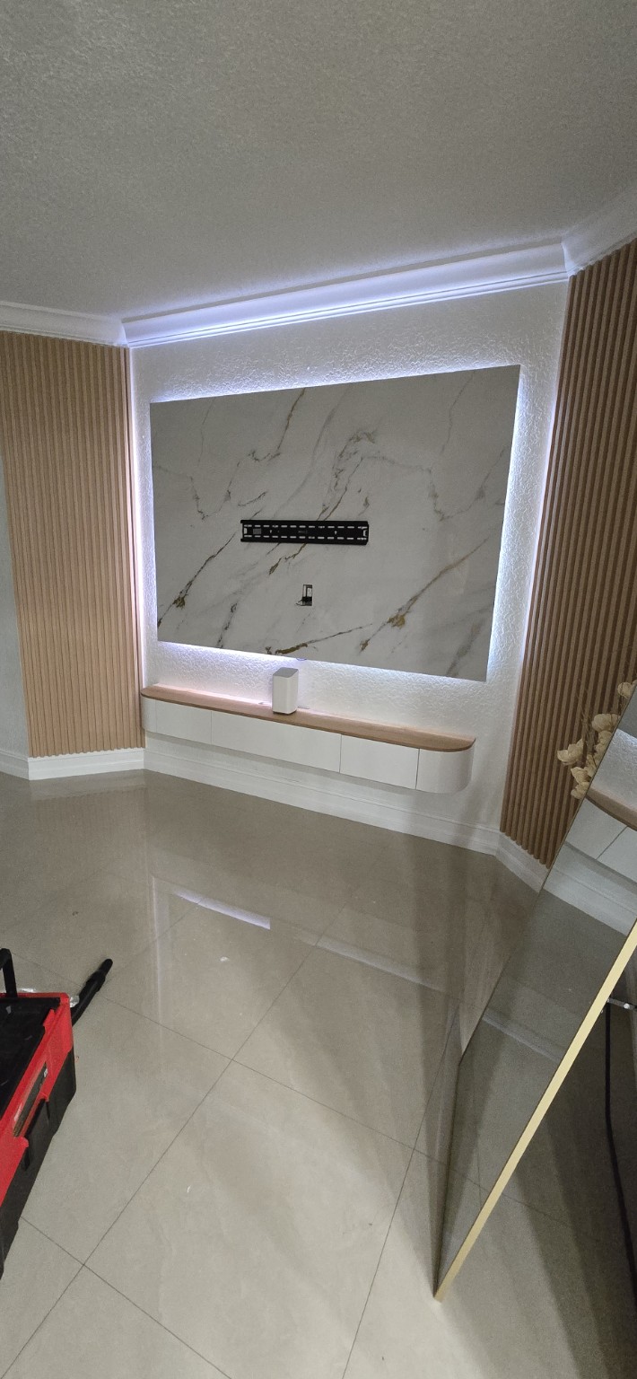 Floating console and decorative wall panels