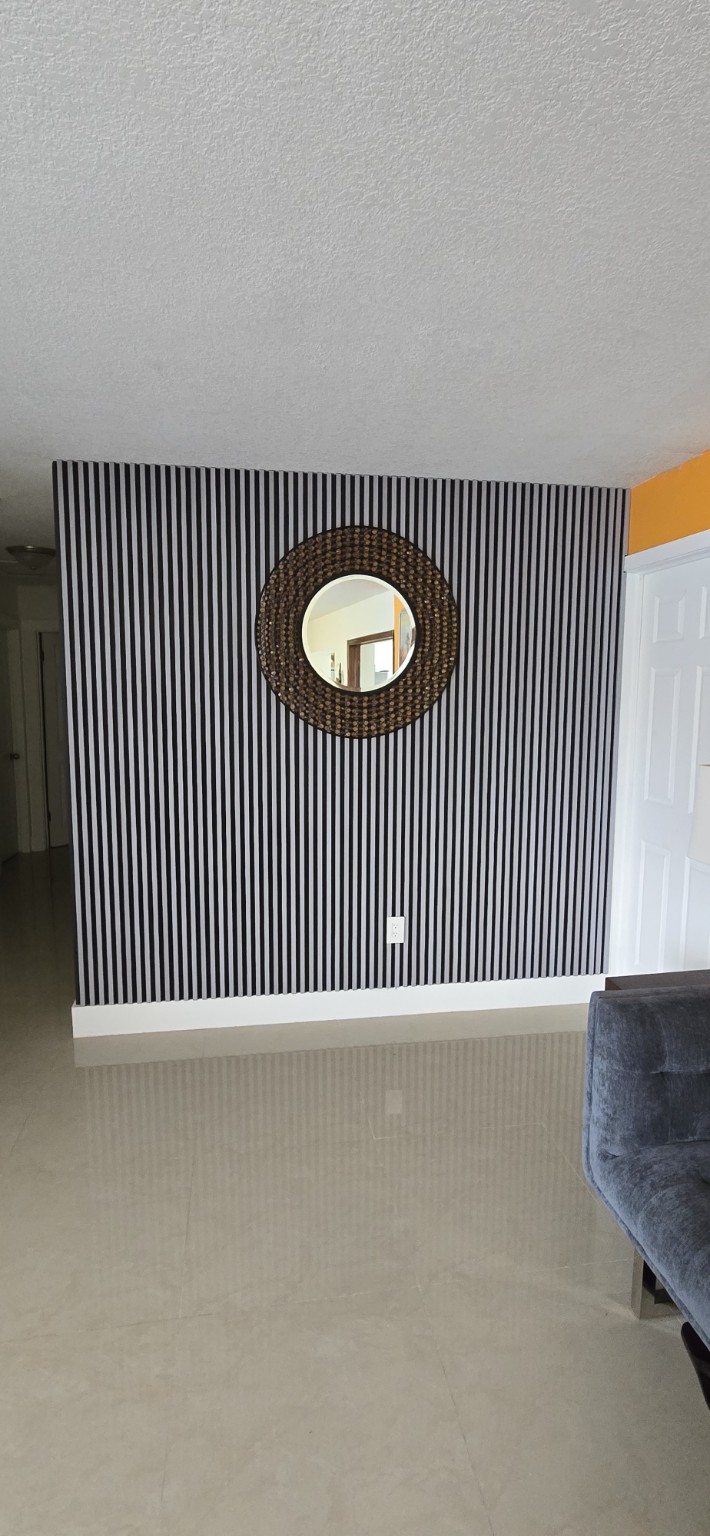 Black and white slat accent wall
